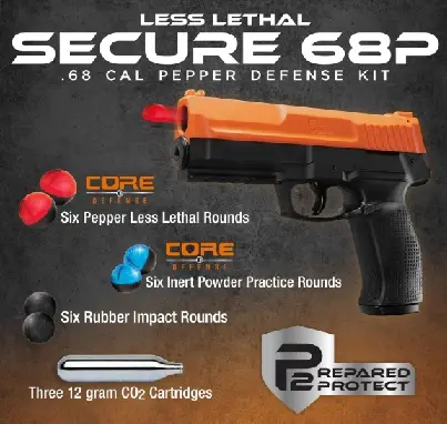 P2P 2292329 SECURE 68P .68 CAL CO2 LESS LETHAL PERSONAL DEFENSE KIT
