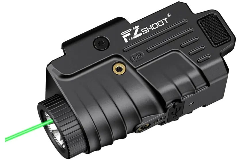 Linterna negro con Laser verde de 800 lumen recargable para pistola Glock y Riel Picatinny 