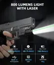 Linterna negro con Laser verde de 800 lumen recargable para pistola Glock y Riel Picatinny 