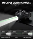 Linterna negro con Laser verde de 800 lumen recargable para pistola Glock y Riel Picatinny 