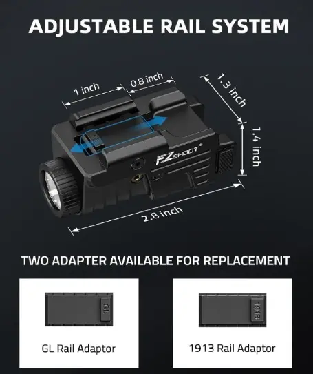 Linterna negro con Laser verde de 800 lumen recargable para pistola Glock y Riel Picatinny 