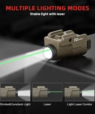 Linterna coyote con Laser rojo de 800 lumen recargable para pistola Glock y Riel Picatinny  