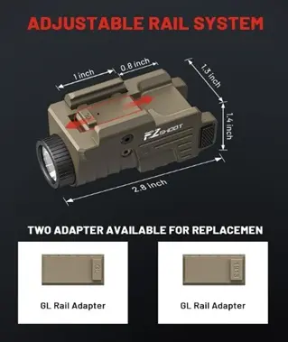 Linterna coyote con Laser rojo de 800 lumen recargable para pistola Glock y Riel Picatinny  