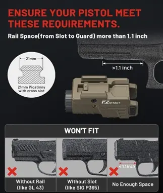 Linterna coyote con Laser rojo de 800 lumen recargable para pistola Glock y Riel Picatinny  