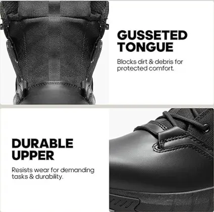 NORTIV 8 Mens Breathable Military Tactical Combat Boots Side Zipper Black