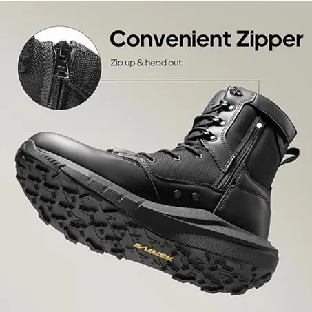 NORTIV 8 Mens Breathable Military Tactical Combat Boots Side Zipper Black