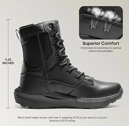 NORTIV 8 Mens Breathable Military Tactical Combat Boots Side Zipper Black