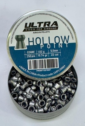 [7453071221837] ULTRA UHP5.5MM .22 CAL HOLLOW POINT PELLETS 250PCS 