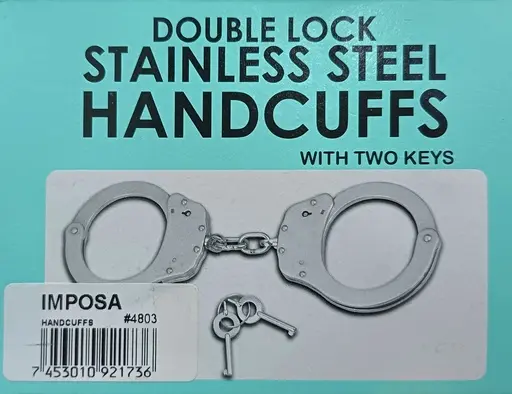[7453010921736] HANDCUFFS STAINLESS STEEL DOUBLE LOCK                       