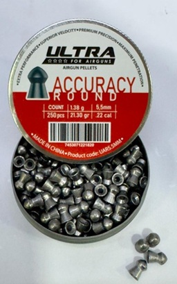[7453071221820] ULTRA UAR5.5MM .22 CAL ACCURACY ROUND PELLETS 250PCS